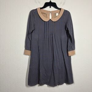 Orla Kiely XS Peter Pan Collar Tunic Dress Tan Blue Geometric Dot Cotton